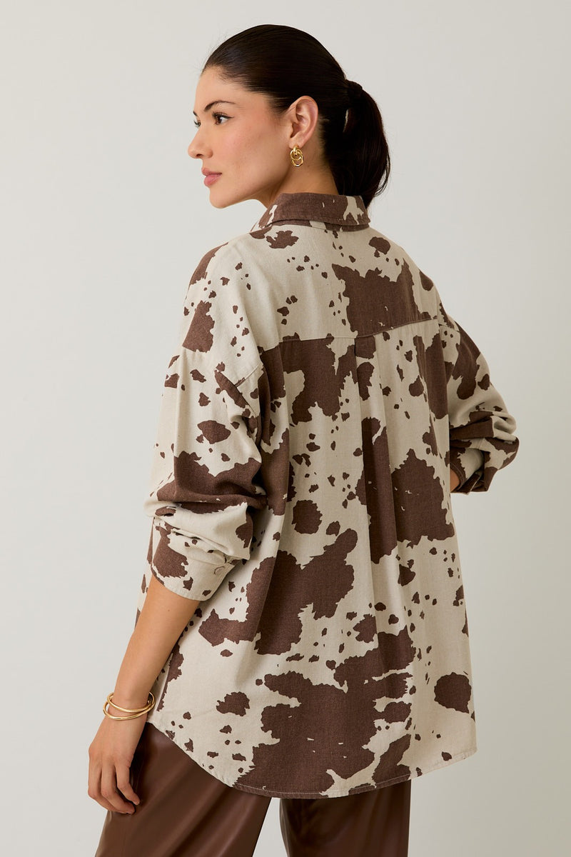 Rodeo to Runway Chocolate Animal Print Button Up Blouse
