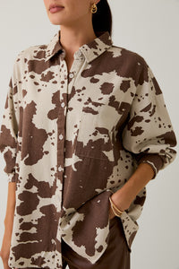 Rodeo to Runway Chocolate Animal Print Button Up Blouse
