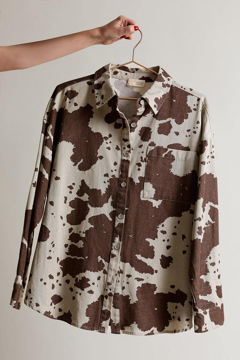 Rodeo to Runway Chocolate Animal Print Button Up Blouse