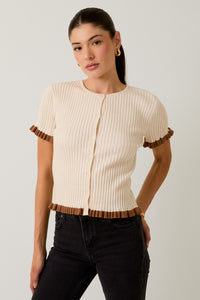 Cocoa & Cream Ruffle Sleeve Knit Top
