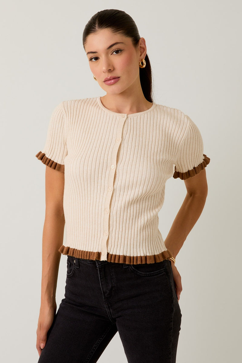 Cocoa & Cream Ruffle Sleeve Knit Top