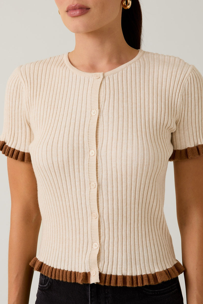 Cocoa & Cream Ruffle Sleeve Knit Top