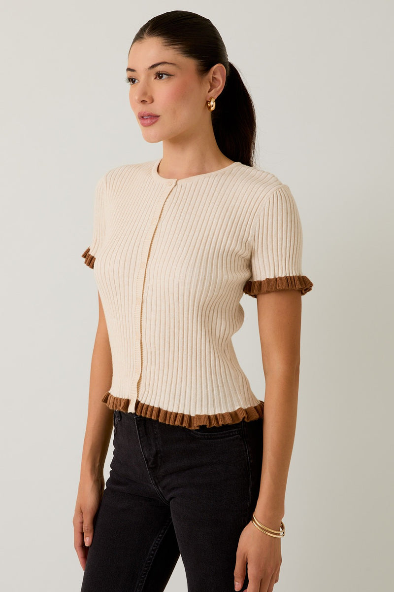 Cocoa & Cream Ruffle Sleeve Knit Top