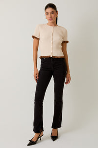 Cocoa & Cream Ruffle Sleeve Knit Top