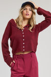 Swift Staple Button Up Cardigan - Burgundy