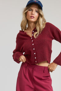 Swift Staple Button Up Cardigan - Burgundy