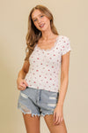 Feminine Floral Lace Trim Top - Pink