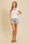 Feminine Floral Lace Trim Top - Pink