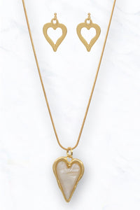 Angelic Heart Of Pearl Necklace + Earrings SET
