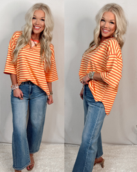 Golden Hour Oversized Striped Top - Coral/Yellow