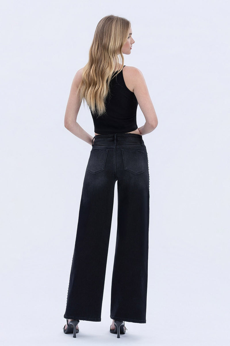 Regal Rivets High Rise Studded Jeans - Black