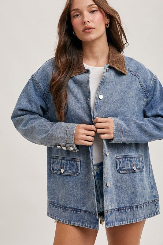 Dusty Trail Corduroy Collar Denim Barn Jacket