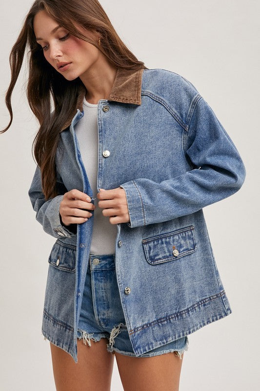 Dusty Trail Corduroy Collar Denim Barn Jacket