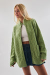 Serene In Sage Cable Knit Zip Up Jacket