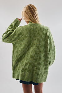 Serene In Sage Cable Knit Zip Up Jacket