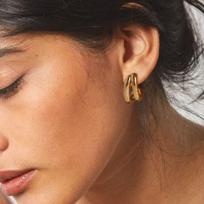 18K Gold Dipped Stainless Steel Double Hoop Earrings
