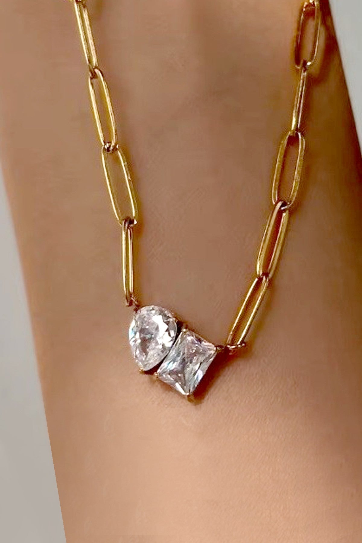 The Divine Duet Double Stone 18K Gold Dipped Necklace