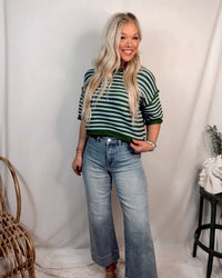 Fairway Striped Short Sleeve Knit Top - Green