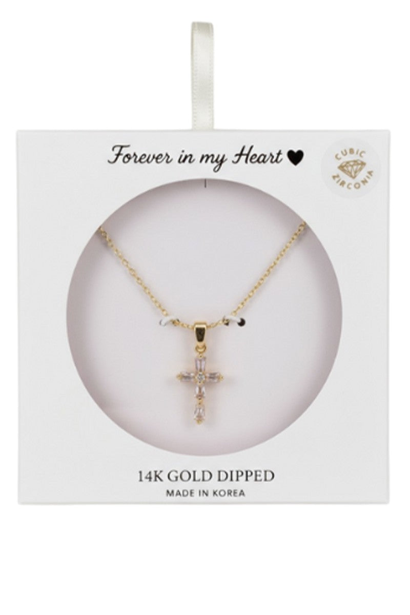 Forever In My Heart Boxed 14K Gold Dipped Cubic Zirconia Cross Necklace