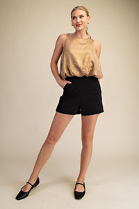 Tinsel Glow Round Neck Sleeveless Bubble Top - Taupe