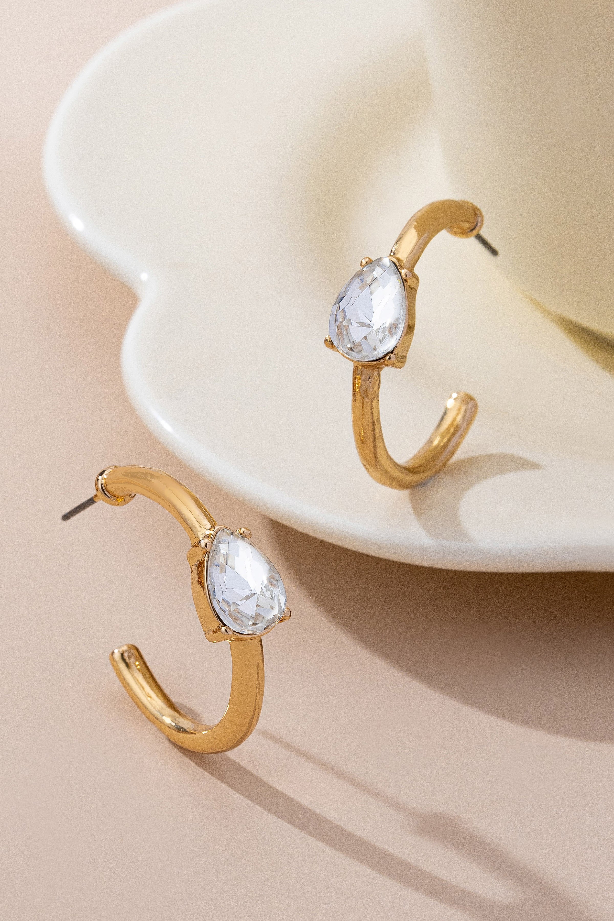 Solitaire Crystal Gold Hoop Earrings
