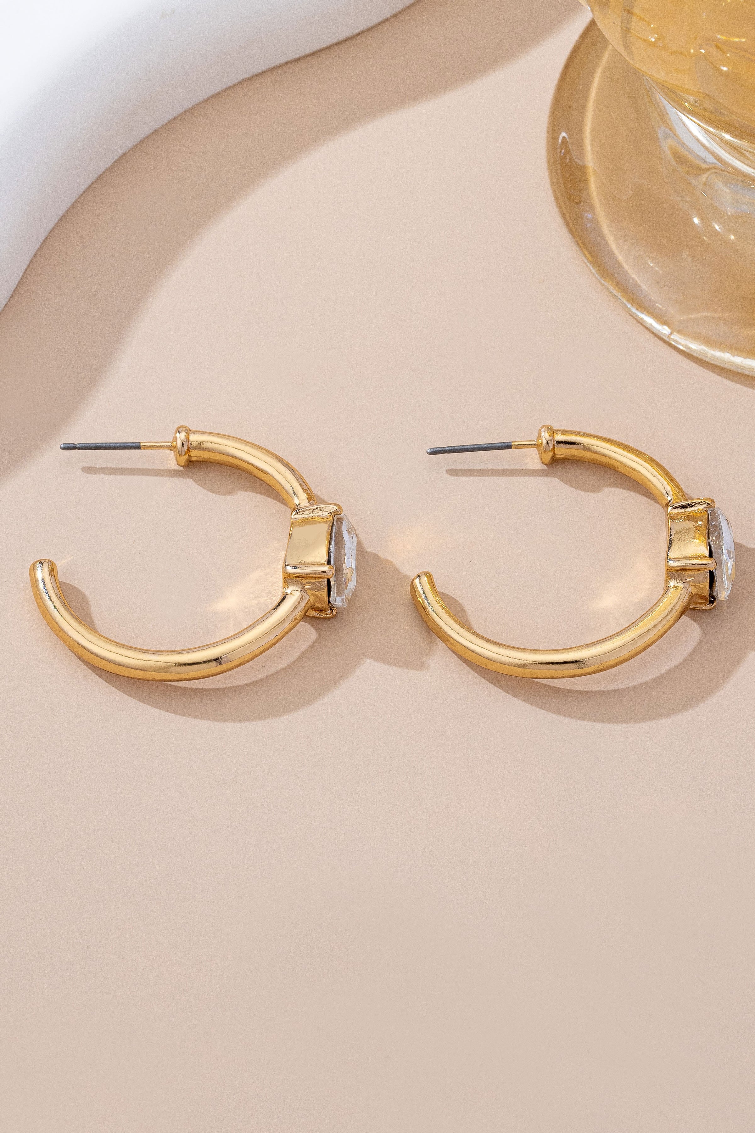 Solitaire Crystal Gold Hoop Earrings