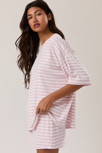 Lemon Drop Oversized Striped Super Soft Top -- PINK
