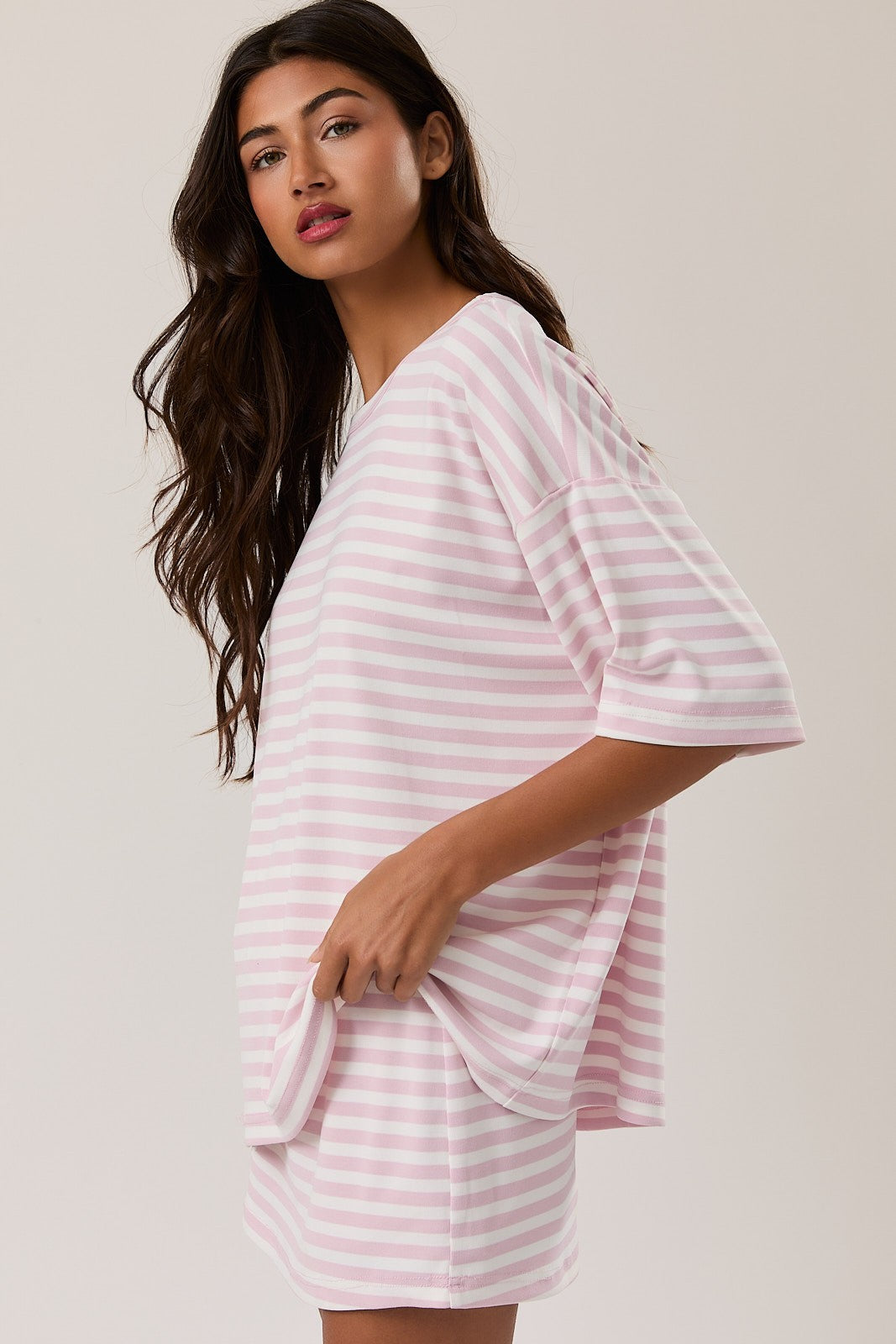Lemon Drop Oversized Striped Super Soft Top -- PINK