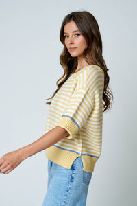 Sunshine & Stripes Contrast Trim Knit Top - Butter Yellow