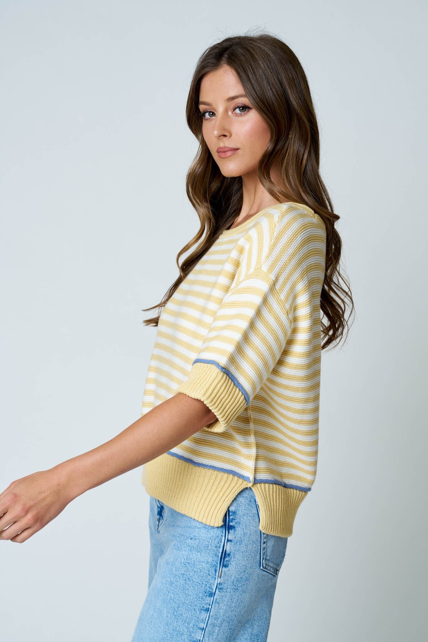 Sunshine & Stripes Contrast Trim Knit Top - Butter Yellow