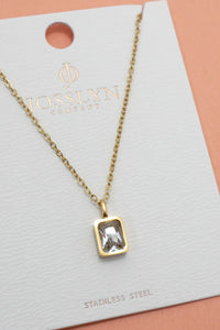 Simple Elegance Solitaire Rectangle 18K Gold Plated Stainless Steel Necklace