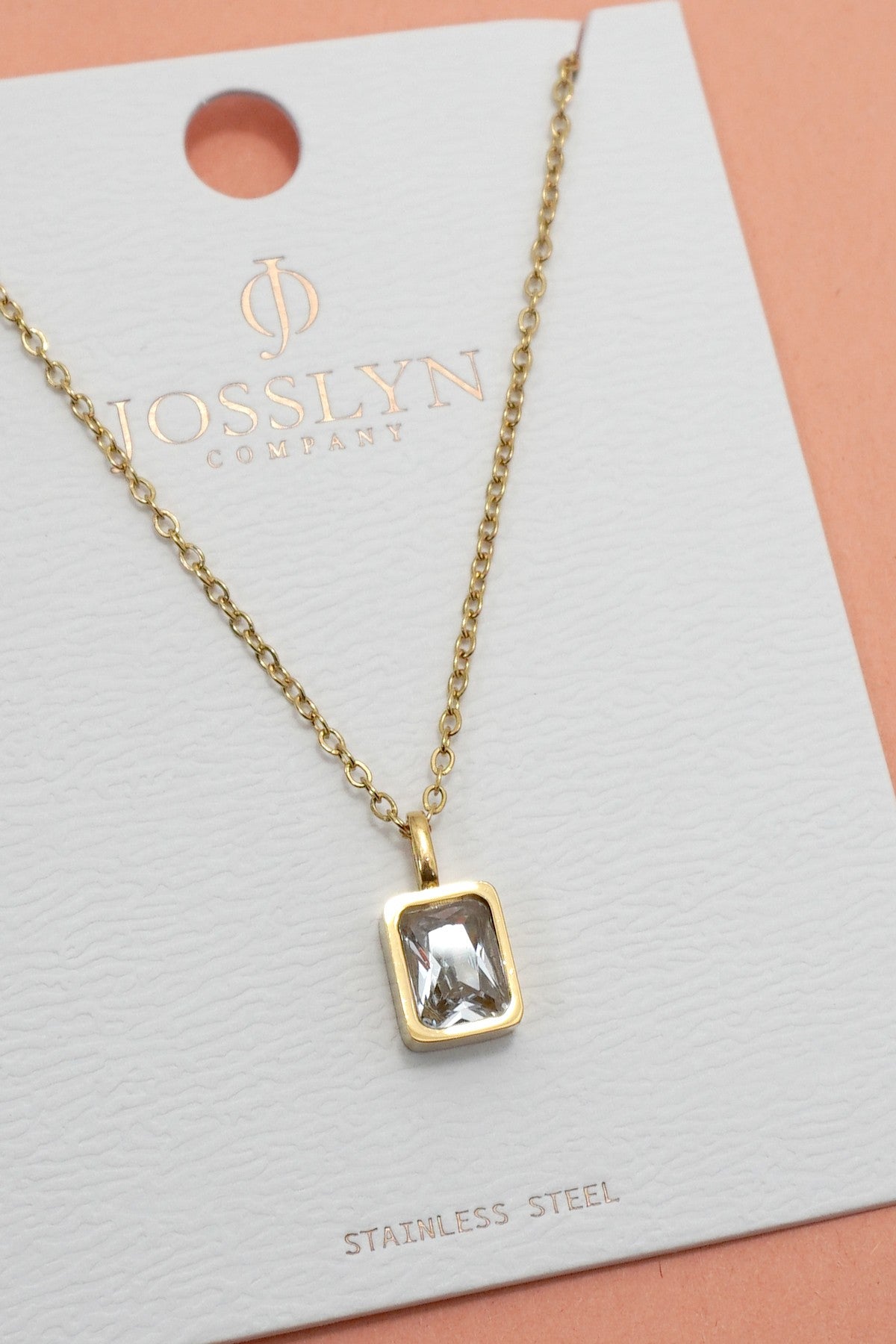 Simple Elegance Solitaire Rectangle 18K Gold Plated Stainless Steel Necklace