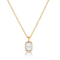 Simple Elegance Solitaire Rectangle 18K Gold Plated Stainless Steel Necklace