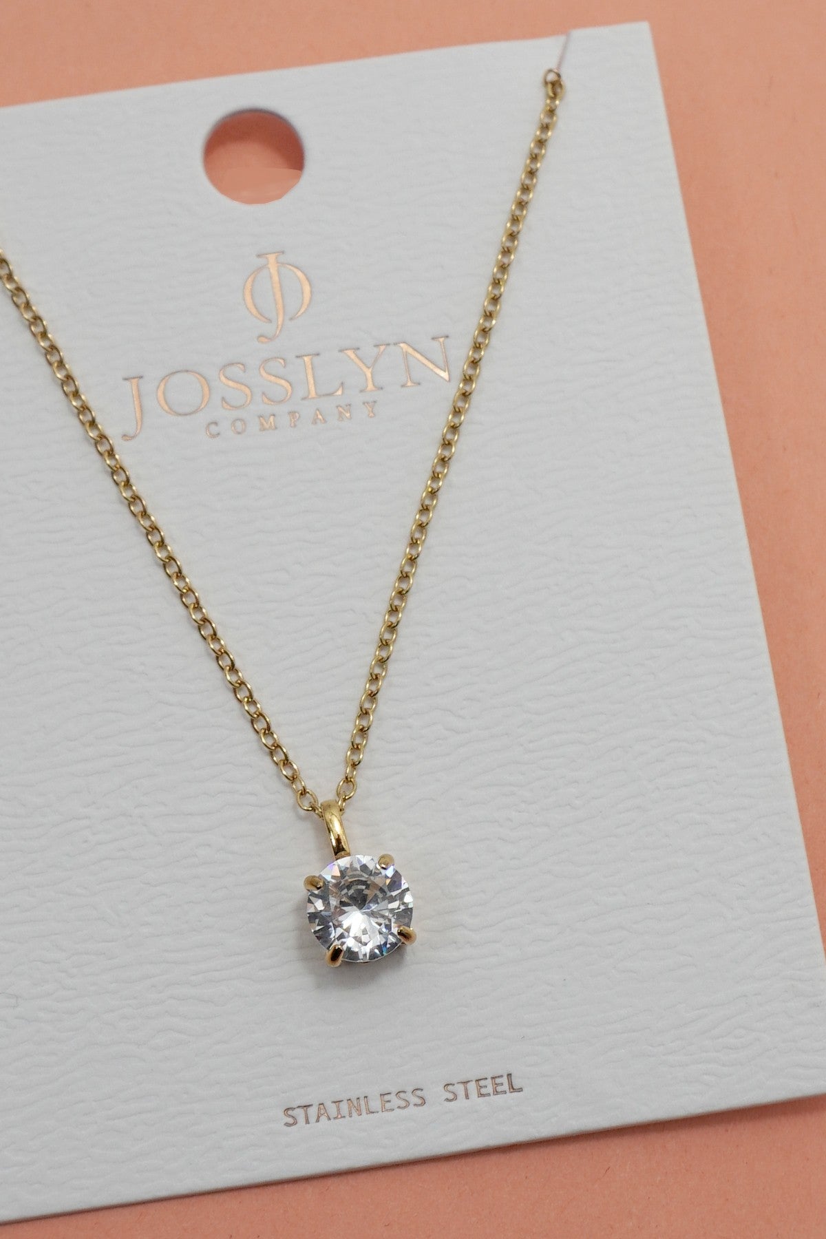 Simple Elegance Solitaire Round 18K Gold Plated Stainless Steel Necklace