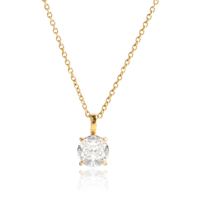 Simple Elegance Solitaire Round 18K Gold Plated Stainless Steel Necklace