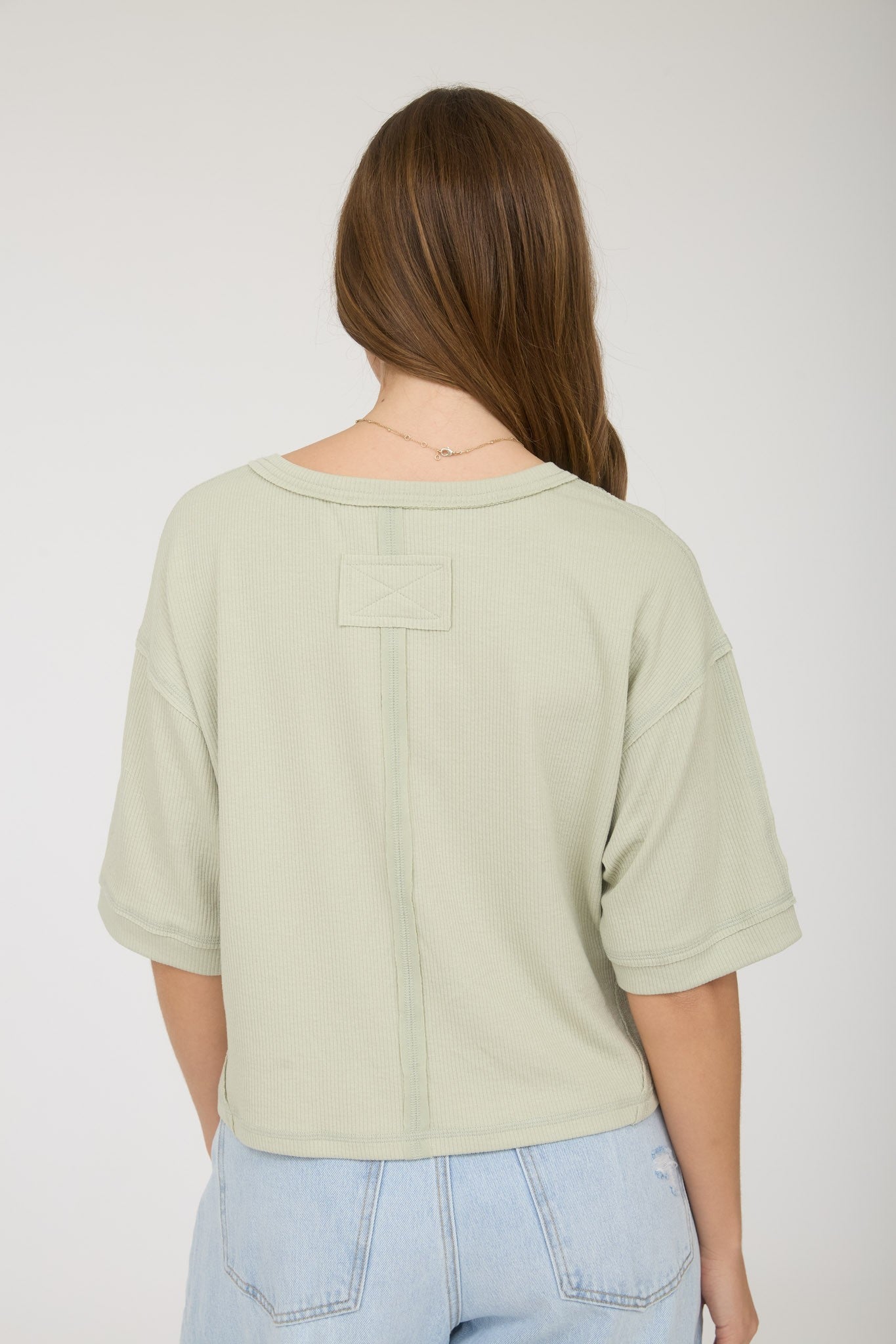 Effortless Charm Boxy Henley Knit Top - Light Sage