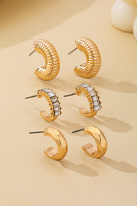 Everyday Luxury Gold Mixed Texture Mini Hoop Earrings Set of 3