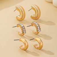 Everyday Luxury Gold Mixed Texture Mini Hoop Earrings Set of 3