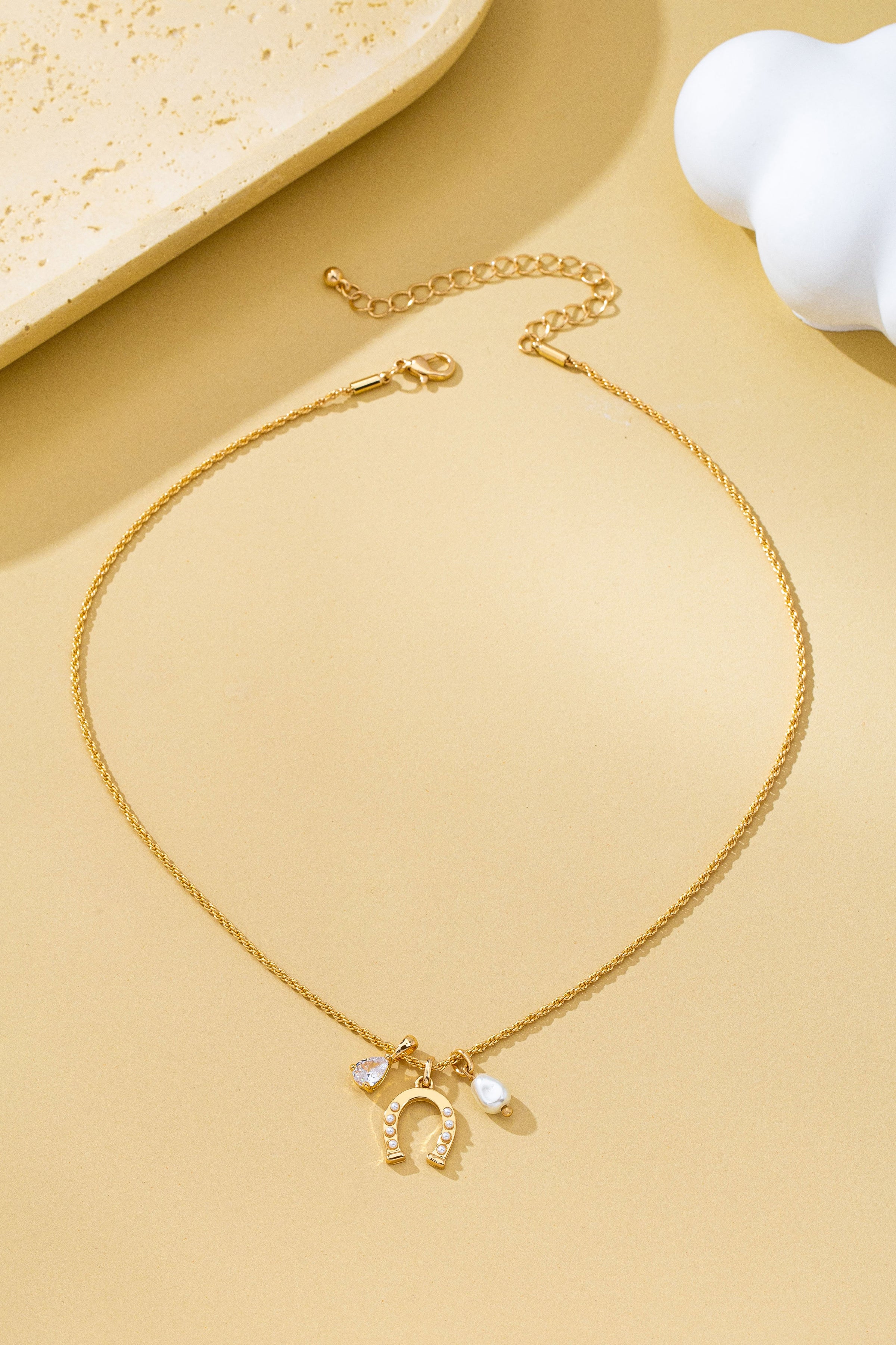 Lucky Pearl Trio Charm Necklace