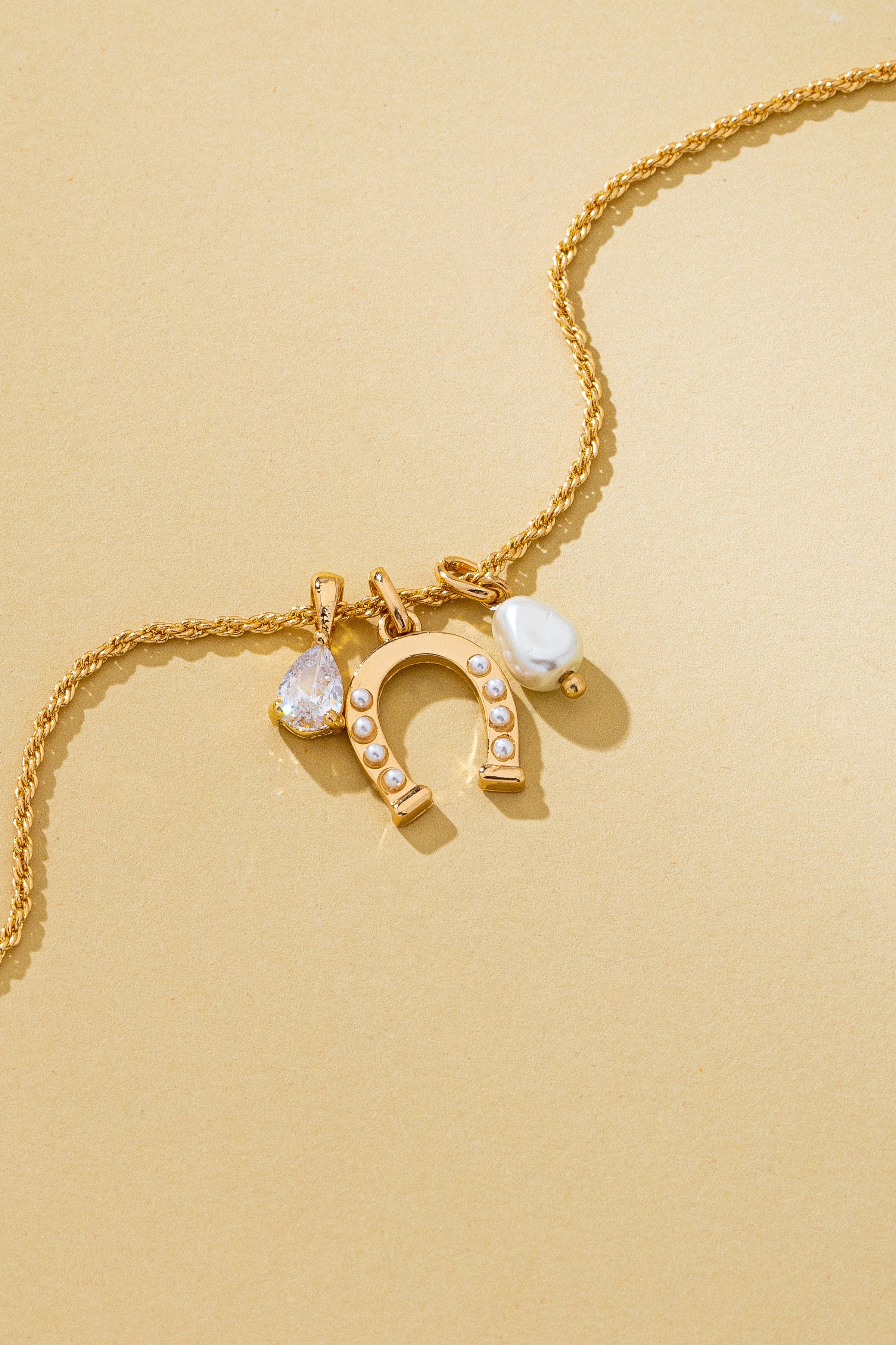Lucky Pearl Trio Charm Necklace