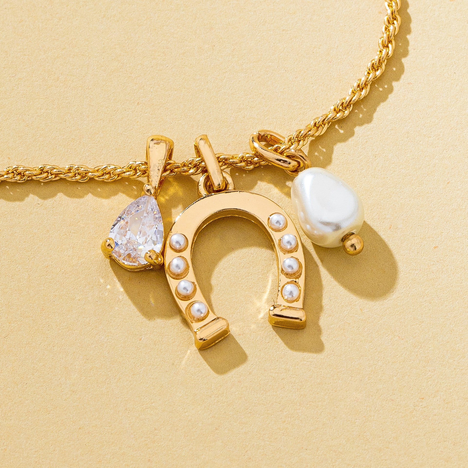 Lucky Pearl Trio Charm Necklace