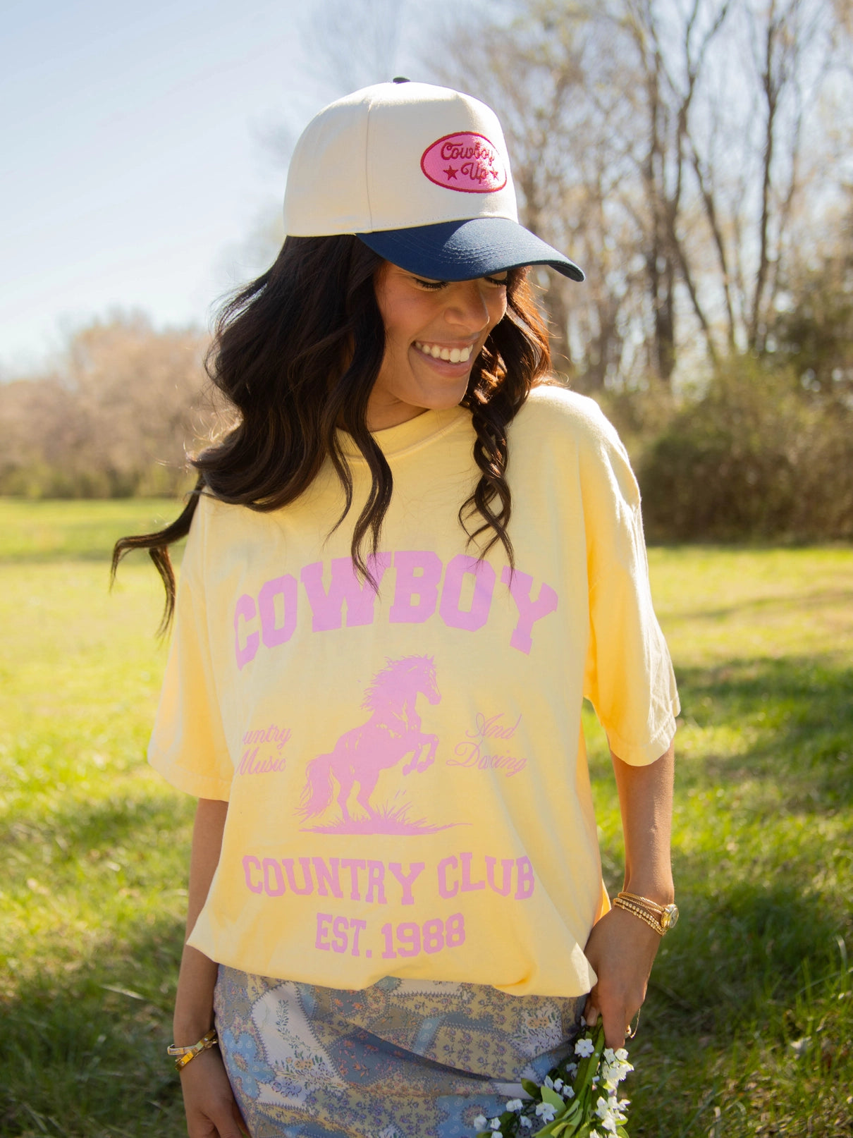 Cowboy Country Club Graphic Tee - Yellow/Pink
