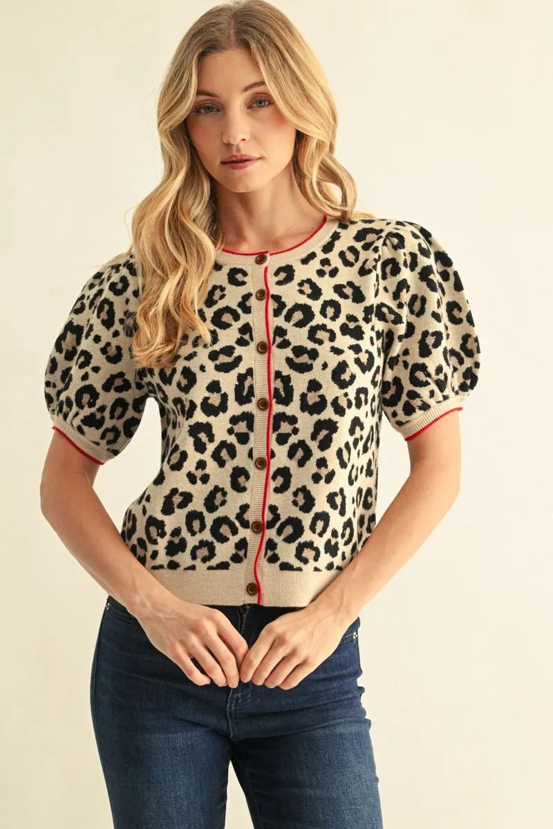 Caught in The Wild Leopard Print Button Up Top / Cardigan - Taupe