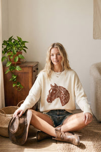 Painted Pony Knit Sweater - Cream