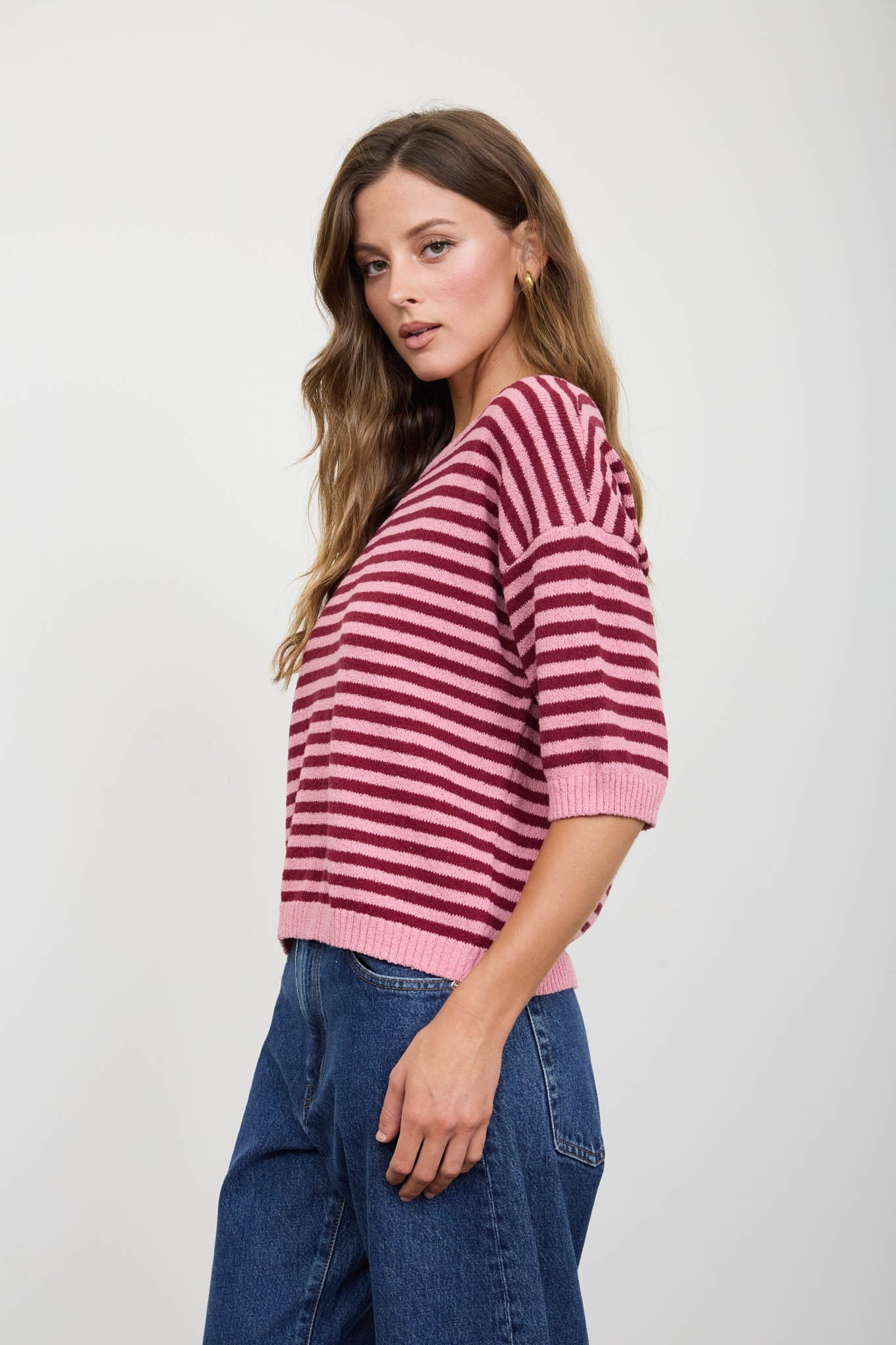 Cherry On Top Striped Short Sleeve Knit Top