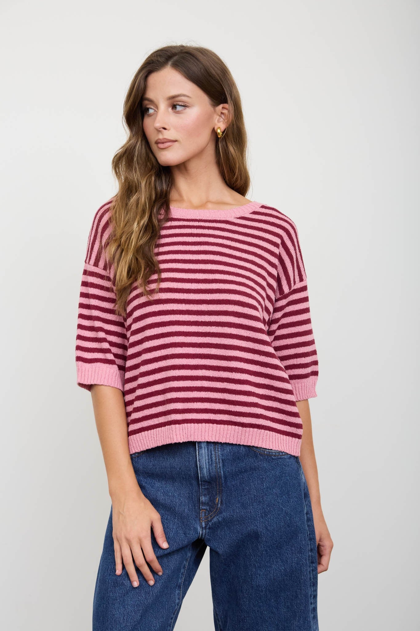 Cherry On Top Striped Short Sleeve Knit Top