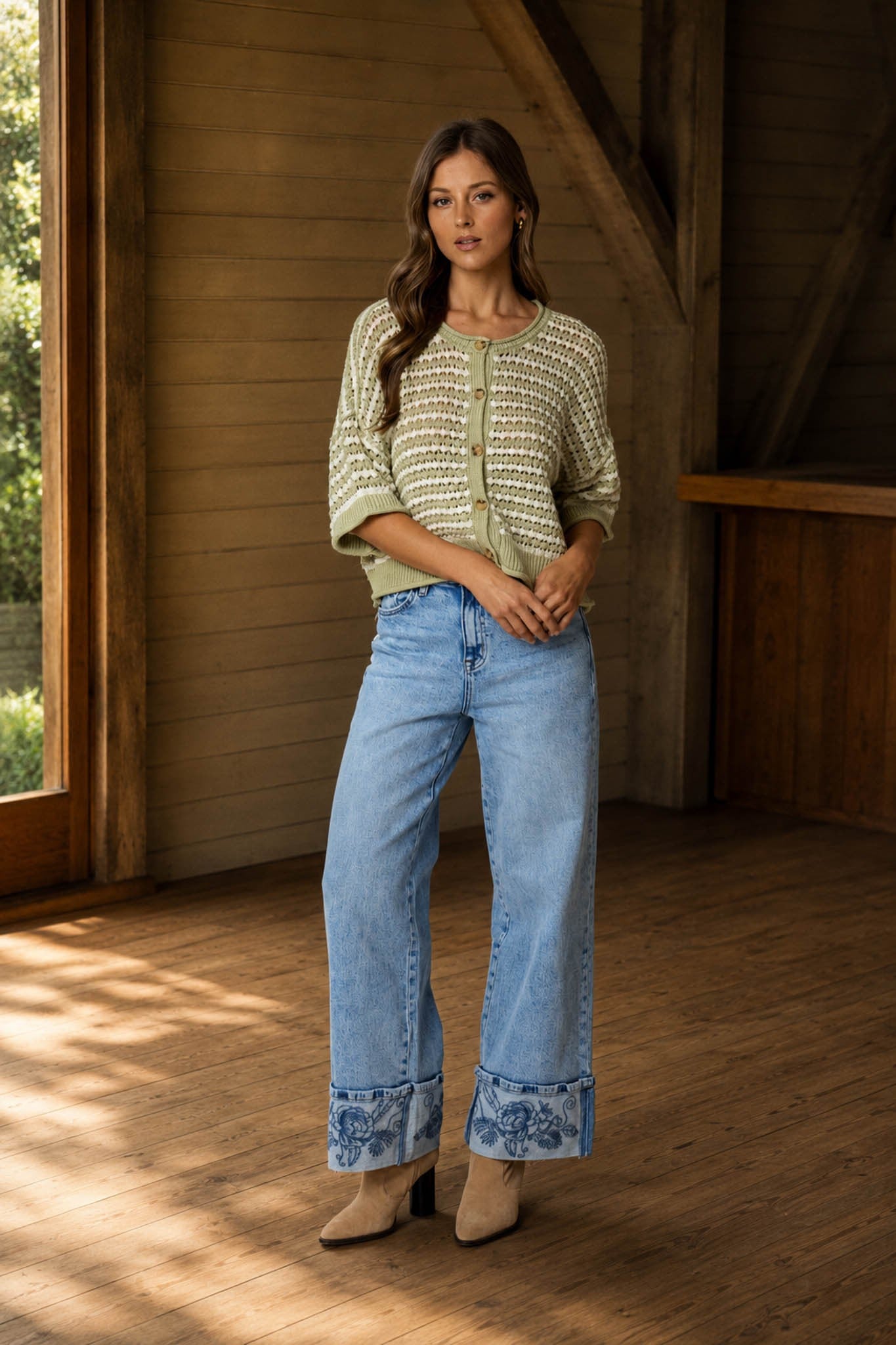 Olive Coast Striped Knit Sweater / Top - Light Olive