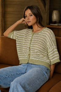 Olive Coast Striped Knit Sweater / Top - Light Olive