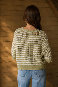 Olive Coast Striped Knit Sweater / Top - Light Olive