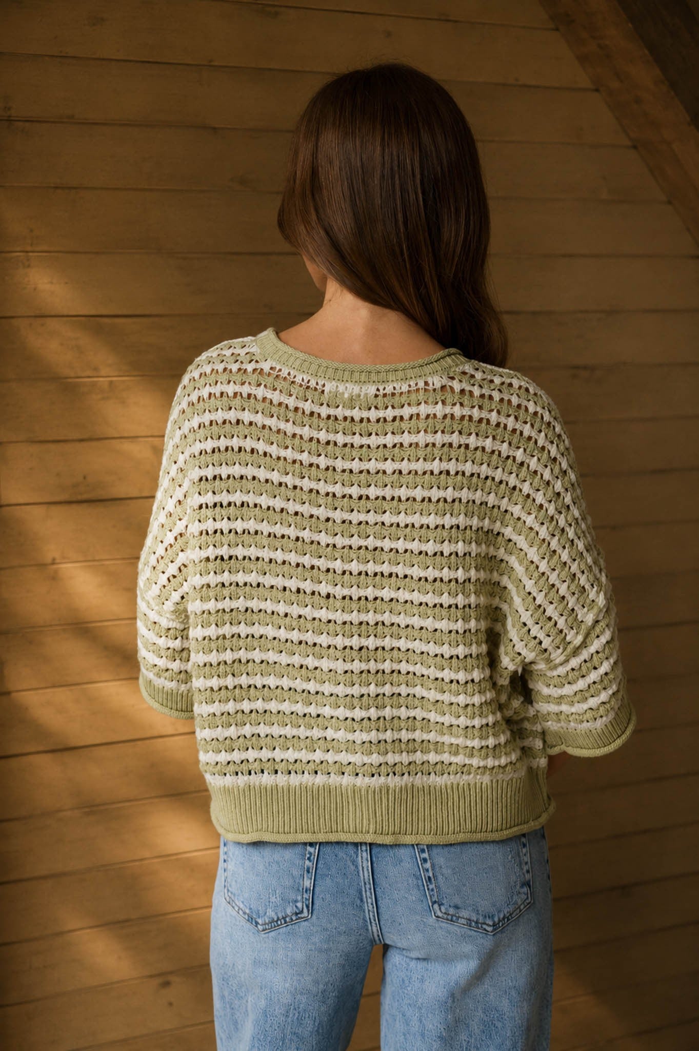 Olive Coast Striped Knit Sweater / Top - Light Olive